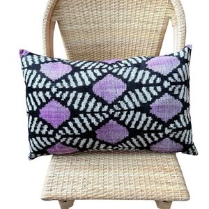 MD Home Turkish Woven Silk Ikat Lumbar Pillow – Pink & Black Geometric